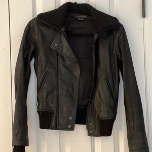Theory black leather coat xs